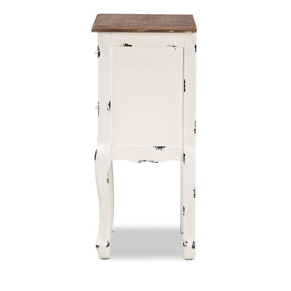Baxton Studio Baxton Studio Levron Elegant Two-Tone Walnut and Antique White End Table with 2 Drawers for Storage JY20B091-Antique White-ET