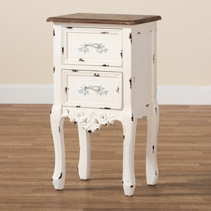 Baxton Studio Baxton Studio Levron Elegant Two-Tone Walnut and Antique White End Table with 2 Drawers for Storage JY20B091-Antique White-ET