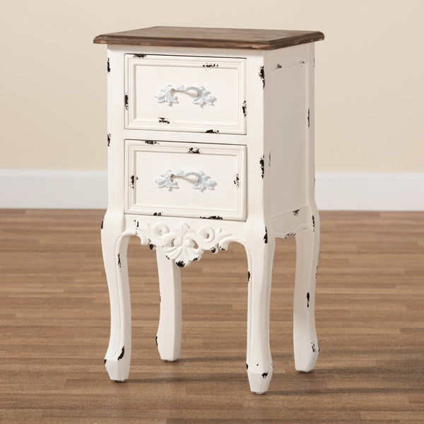 Baxton Studio Baxton Studio Levron Elegant Two-Tone Walnut and Antique White End Table with 2 Drawers for Storage JY20B091-Antique White-ET