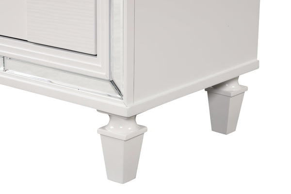 English Elm Genoa Art Deco Nightstand with Embossed Drawer Fronts Mirror Trim and Chrome Acrylic Pulls B078P497939