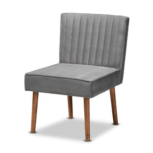 Baxton Studio Baxton Alvis Grey Velvet Dining Chair - Mid-Century Modern Design with Walnut Brown Wood Legs BBT8063-Grey Velvet/Walnut-CC