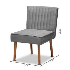 Baxton Studio Baxton Alvis Grey Velvet Dining Chair - Mid-Century Modern Design with Walnut Brown Wood Legs BBT8063-Grey Velvet/Walnut-CC