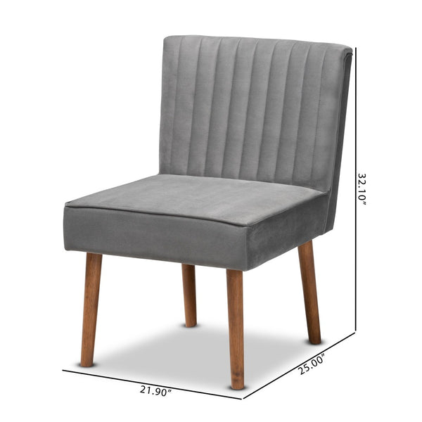 Baxton Studio Baxton Alvis Grey Velvet Dining Chair - Mid-Century Modern Design with Walnut Brown Wood Legs BBT8063-Grey Velvet/Walnut-CC