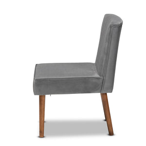 Baxton Studio Baxton Alvis Grey Velvet Dining Chair - Mid-Century Modern Design with Walnut Brown Wood Legs BBT8063-Grey Velvet/Walnut-CC