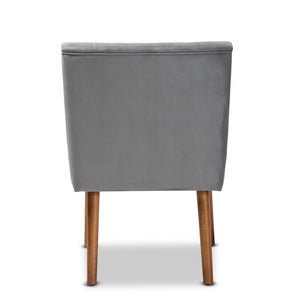 Baxton Studio Baxton Alvis Grey Velvet Dining Chair - Mid-Century Modern Design with Walnut Brown Wood Legs BBT8063-Grey Velvet/Walnut-CC
