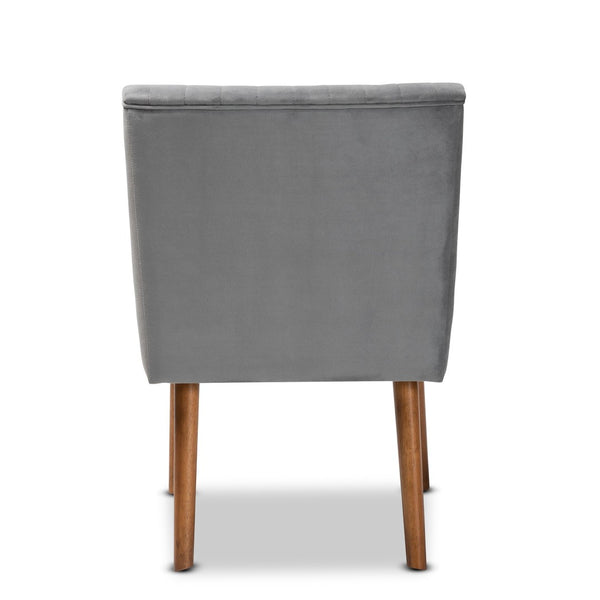 Baxton Studio Baxton Alvis Grey Velvet Dining Chair - Mid-Century Modern Design with Walnut Brown Wood Legs BBT8063-Grey Velvet/Walnut-CC