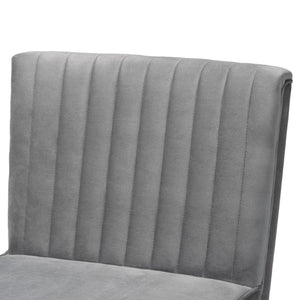 Baxton Studio Baxton Alvis Grey Velvet Dining Chair - Mid-Century Modern Design with Walnut Brown Wood Legs BBT8063-Grey Velvet/Walnut-CC