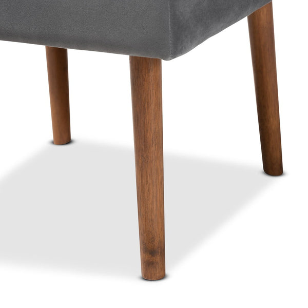Baxton Studio Baxton Alvis Grey Velvet Dining Chair - Mid-Century Modern Design with Walnut Brown Wood Legs BBT8063-Grey Velvet/Walnut-CC