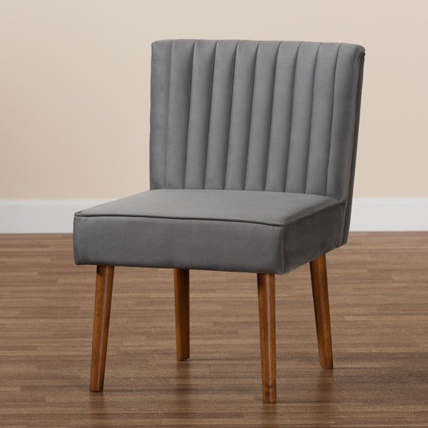 Baxton Studio Baxton Alvis Grey Velvet Dining Chair - Mid-Century Modern Design with Walnut Brown Wood Legs BBT8063-Grey Velvet/Walnut-CC