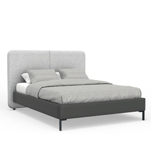 Alpine Furniture Walden Modern King Platform Bed With Split Upholstered Headboard, Faux Leather Rails, Sturdy Metal Legs Light & Dark Grey 1195EK