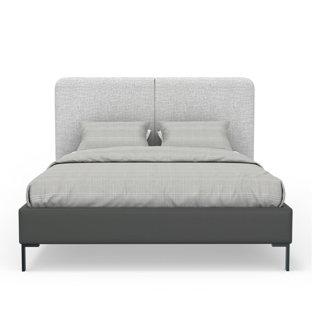 Alpine Furniture Walden Modern King Platform Bed With Split Upholstered Headboard, Faux Leather Rails, Sturdy Metal Legs Light & Dark Grey 1195EK