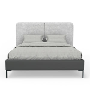 Alpine Furniture Walden Modern King Platform Bed With Split Upholstered Headboard, Faux Leather Rails, Sturdy Metal Legs Light & Dark Grey 1195EK