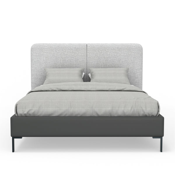 Alpine Furniture Walden Modern King Platform Bed With Split Upholstered Headboard, Faux Leather Rails, Sturdy Metal Legs Light & Dark Grey 1195EK