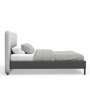 Alpine Furniture Walden Modern King Platform Bed With Split Upholstered Headboard, Faux Leather Rails, Sturdy Metal Legs Light & Dark Grey 1195EK