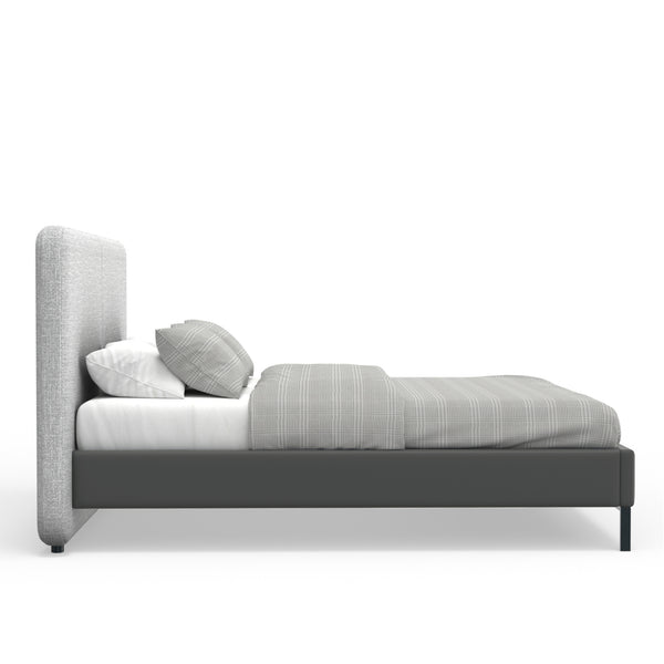 Alpine Furniture Walden Modern King Platform Bed With Split Upholstered Headboard, Faux Leather Rails, Sturdy Metal Legs Light & Dark Grey 1195EK