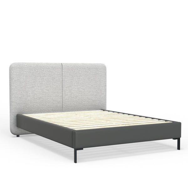 Alpine Furniture Walden Modern California King Platform Bed With Split Headboard, Linen-Textured Padded Backrest And Metal Legs Light & Dark Grey 1195CK