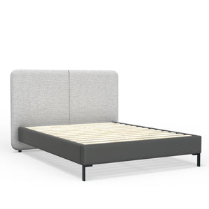 Alpine Furniture Walden Modern King Platform Bed With Split Upholstered Headboard, Faux Leather Rails, Sturdy Metal Legs Light & Dark Grey 1195EK