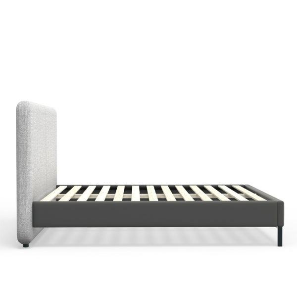 Alpine Furniture Walden Modern King Platform Bed With Split Upholstered Headboard, Faux Leather Rails, Sturdy Metal Legs Light & Dark Grey 1195EK