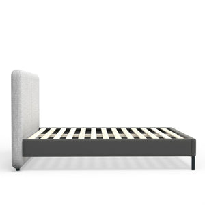 Alpine Furniture Walden Modern California King Platform Bed With Split Headboard, Linen-Textured Padded Backrest And Metal Legs Light & Dark Grey 1195CK