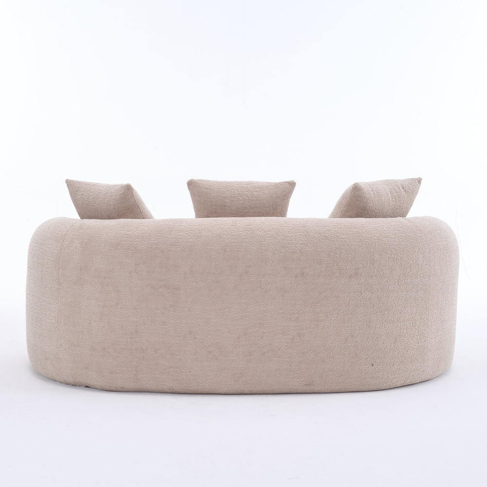 English Elm LY-025S Curved Loveseat Sofa Compact 65" chenille upholstery, 30D foam with spring core, 300lb capacity, 3 pillows, apartment-friendly Apricot Cream W2231P292607
