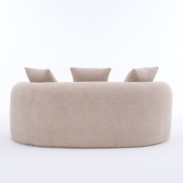 English Elm LY-025S Curved Loveseat Sofa Compact 65" chenille upholstery, 30D foam with spring core, 300lb capacity, 3 pillows, apartment-friendly Apricot Cream W2231P292607