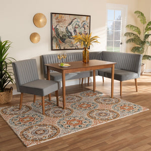 Baxton Studio Baxton Studio Alvis Dining Nook Set - Mid-Century Modern Grey Velvet & Walnut Wood for Cozy Spaces 4-Piece BBT8063-Grey Velvet/Walnut-4PC Dining Nook Set
