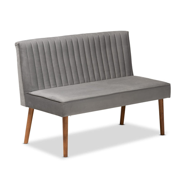 Baxton Studio Baxton Studio Alvis Dining Nook Set - Mid-Century Modern Grey Velvet & Walnut Wood for Cozy Spaces 4-Piece BBT8063-Grey Velvet/Walnut-4PC Dining Nook Set