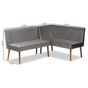 Baxton Studio Baxton Studio Alvis Stylish Grey Velvet Dining Nook Set with Walnut Legs for Cozy Spaces BBT8063-Grey Velvet/Walnut-2PC SF Bench