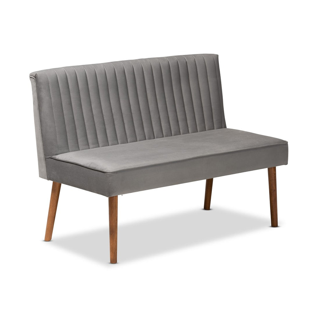 Baxton Studio Baxton Studio Alvis 3-Piece Mid-Century Velvet Dining Nook Set, Walnut Brown Wood & Comfort Design BBT8063-Grey Velvet/Walnut-3PC Dining Nook Set