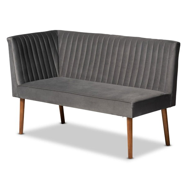 Baxton Studio Baxton Studio Alvis 3-Piece Mid-Century Velvet Dining Nook Set, Walnut Brown Wood & Comfort Design BBT8063-Grey Velvet/Walnut-3PC Dining Nook Set