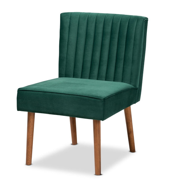 Baxton Studio Baxton Alvis Mid-Century Modern Dining Chair – Emerald Velvet & Walnut Wood, Perfect for Small Spaces BBT8063-Emerald Velvet/Walnut-CC