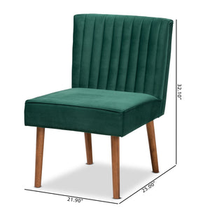 Baxton Studio Baxton Alvis Mid-Century Modern Dining Chair – Emerald Velvet & Walnut Wood, Perfect for Small Spaces BBT8063-Emerald Velvet/Walnut-CC