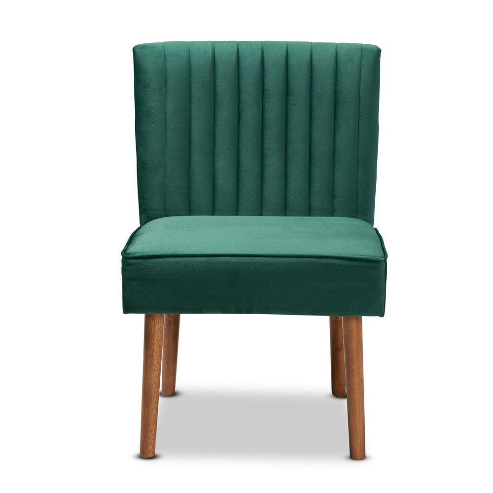 Baxton Studio Baxton Alvis Mid-Century Modern Dining Chair – Emerald Velvet & Walnut Wood, Perfect for Small Spaces BBT8063-Emerald Velvet/Walnut-CC