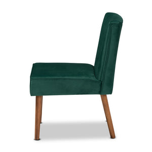 Baxton Studio Baxton Alvis Mid-Century Modern Dining Chair – Emerald Velvet & Walnut Wood, Perfect for Small Spaces BBT8063-Emerald Velvet/Walnut-CC