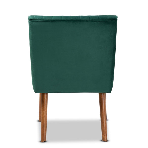 Baxton Studio Baxton Alvis Mid-Century Modern Dining Chair – Emerald Velvet & Walnut Wood, Perfect for Small Spaces BBT8063-Emerald Velvet/Walnut-CC