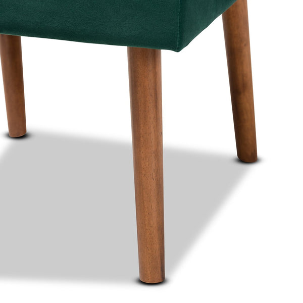 Baxton Studio Baxton Alvis Mid-Century Modern Dining Chair – Emerald Velvet & Walnut Wood, Perfect for Small Spaces BBT8063-Emerald Velvet/Walnut-CC