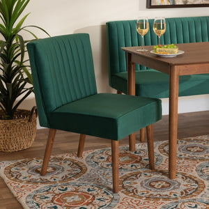 Baxton Studio Baxton Alvis Mid-Century Modern Dining Chair – Emerald Velvet & Walnut Wood, Perfect for Small Spaces BBT8063-Emerald Velvet/Walnut-CC