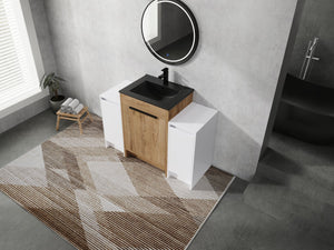 English Elm 48 Inch Freestanding Bathroom Vanity With Black Ceramic Sink & Soft-Close Storage Cabinets - Modern Elegance W999S00315