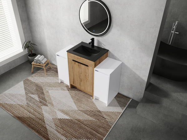 English Elm 48 Inch Freestanding Bathroom Vanity With Black Ceramic Sink & Soft-Close Storage Cabinets - Modern Elegance W999S00315
