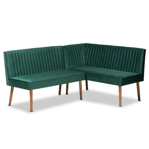 Baxton Studio Baxton Studio Alvis Emerald Green Velvet Dining Nook Banquette Set with Walnut Wood Finish, 2-Piece BBT8063-Emerald Velvet/Walnut-2PC SF Bench