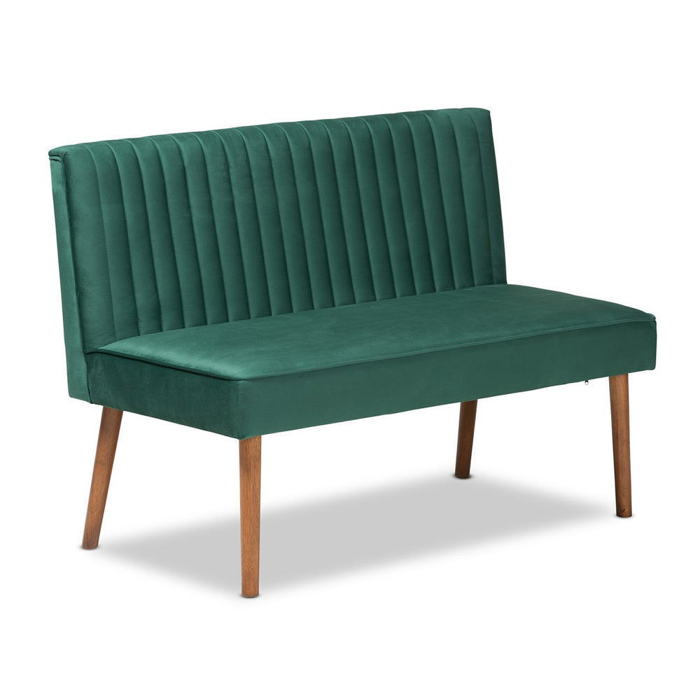 Baxton Studio Baxton Studio Alvis Mid-Century Modern Velvet Dining Nook Set in Emerald Green & Walnut Finish 4-Piece BBT8063-Emerald Velvet/Walnut-4PC Dining Nook Set