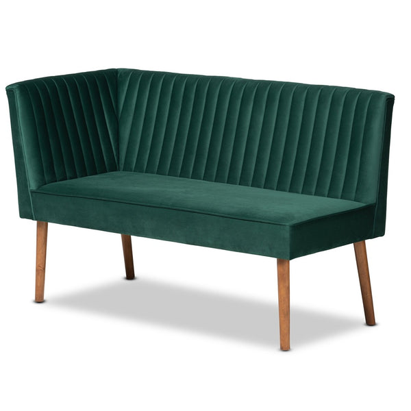 Baxton Studio Baxton Studio Alvis Mid-Century Modern Velvet Dining Nook Set in Emerald Green & Walnut Finish 4-Piece BBT8063-Emerald Velvet/Walnut-4PC Dining Nook Set