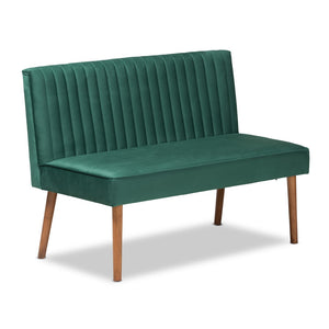 Baxton Studio Baxton Studio Alvis Emerald Green Velvet Dining Nook Banquette Set with Walnut Wood Finish, 2-Piece BBT8063-Emerald Velvet/Walnut-2PC SF Bench