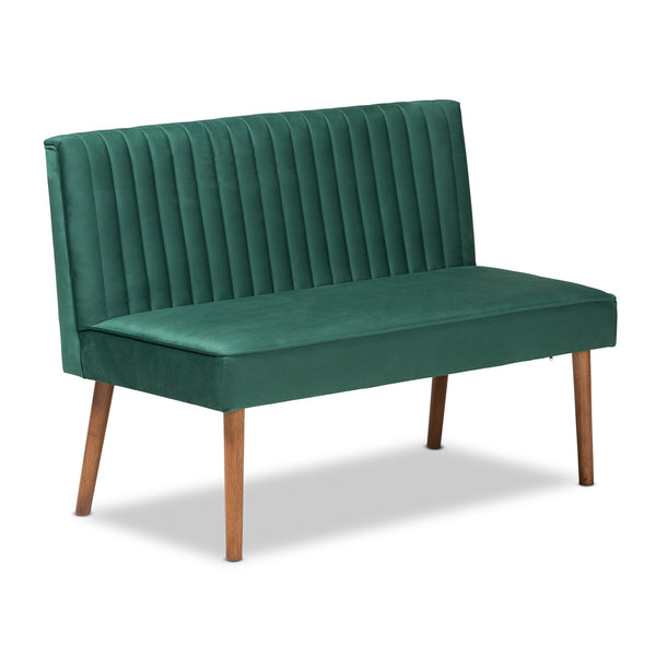 Baxton Studio Baxton Studio Alvis Emerald Green Velvet Dining Nook Banquette Set with Walnut Wood Finish, 2-Piece BBT8063-Emerald Velvet/Walnut-2PC SF Bench