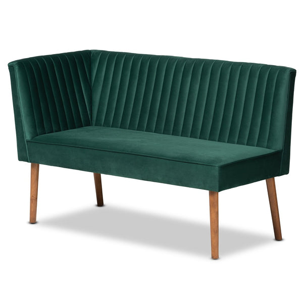Baxton Studio Baxton Studio Alvis Emerald Green Velvet Dining Nook Banquette Set with Walnut Wood Finish, 2-Piece BBT8063-Emerald Velvet/Walnut-2PC SF Bench