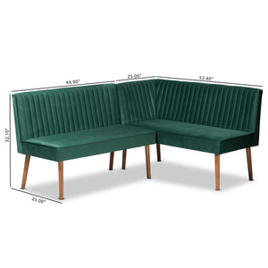 Baxton Studio Baxton Studio Alvis Emerald Green Velvet Dining Nook Banquette Set with Walnut Wood Finish, 2-Piece BBT8063-Emerald Velvet/Walnut-2PC SF Bench