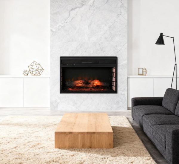 English Elm Retro Recessed Electric Fireplace Insert with Log Ember Glow and Remote Control T3971P416198