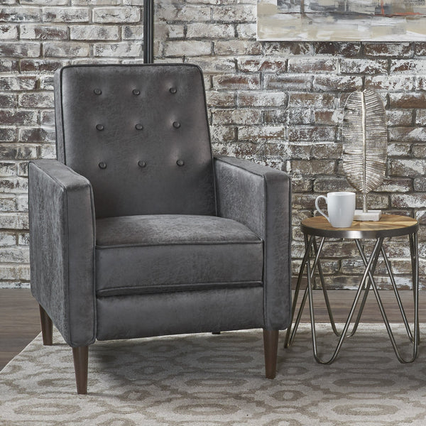 English Elm Christopher Knight Home® - Fabric Recliner Chair Mid-Century Modern Pushback Single Sofa with Tufted Cushion, Birch Legs, Cozy Comfort Slate 60741.00MF