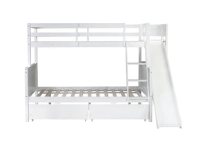 English Elm Twin Over Full Bunk Bed With Slide, Drawers & Shelves - Space-Saving Rubberwood Design For Kids' Fun W504S00205-GIGA