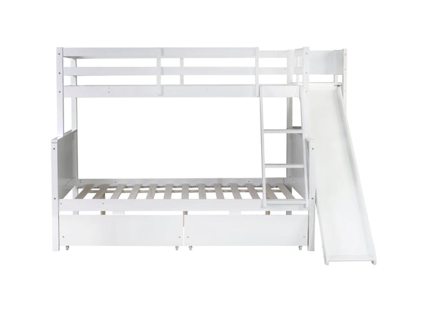 English Elm Twin Over Full Bunk Bed With Slide, Drawers & Shelves - Space-Saving Rubberwood Design For Kids' Fun W504S00205-GIGA